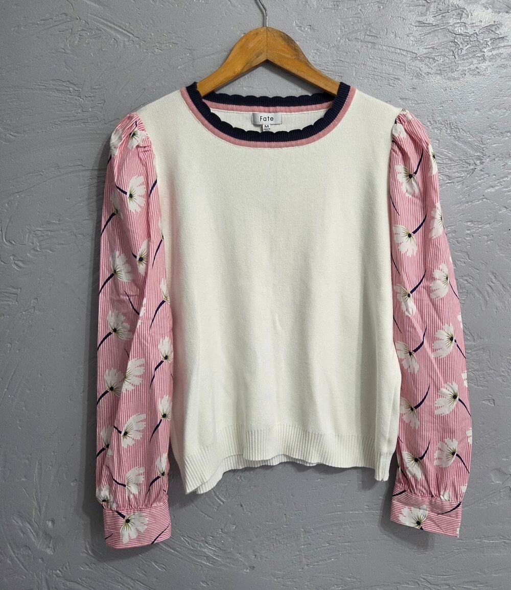 Fate white/pink long sleeve sweater woman's size Medium